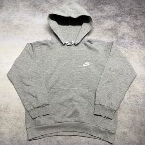VTG Nike Embroidered Swoosh‎ Kids Small (8) Gray Made In USA 90s Pullover Hoodie